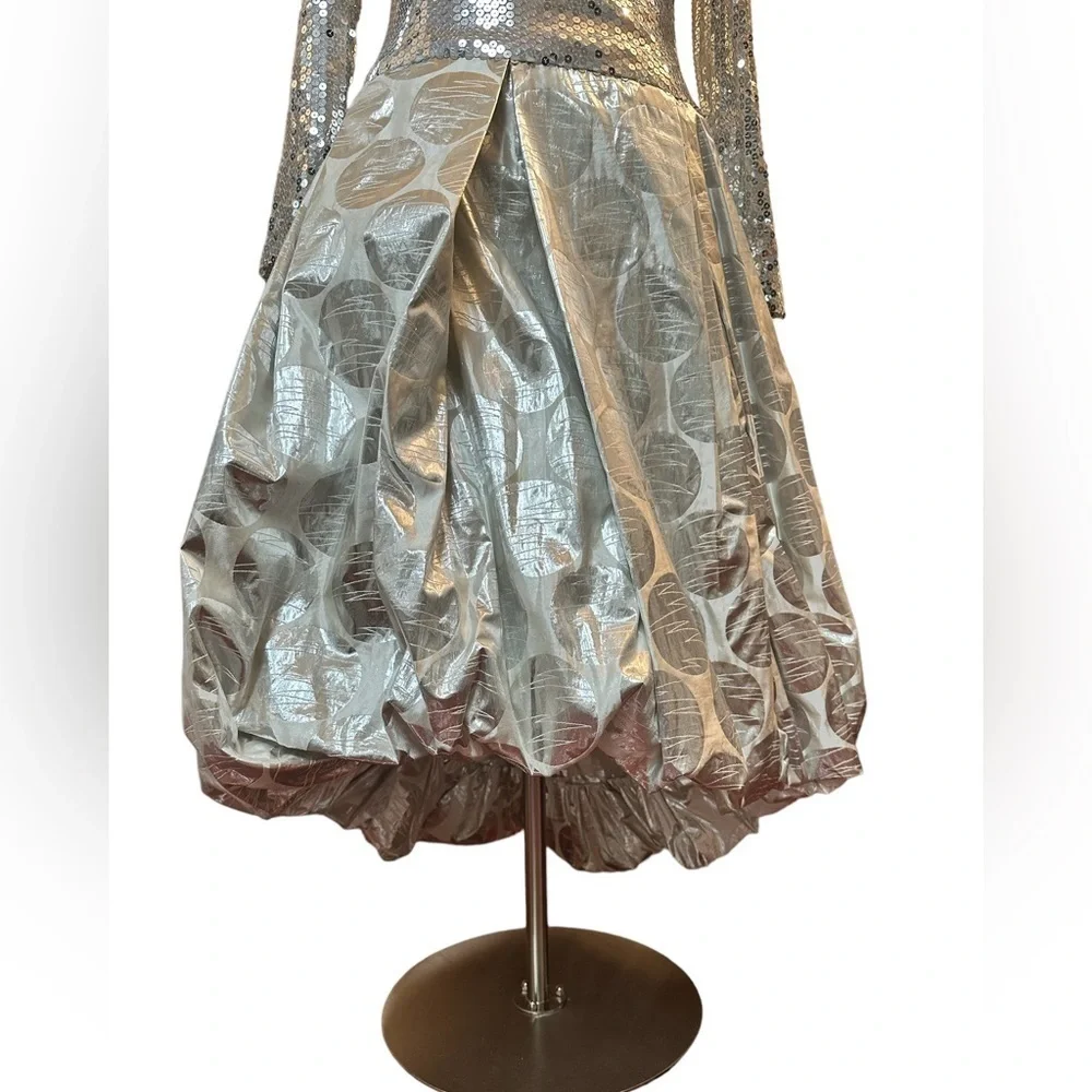 Vintage Haute Couture Richilene Metallic Long Sleeved High Low Formal Dress - Picture 4 of 7